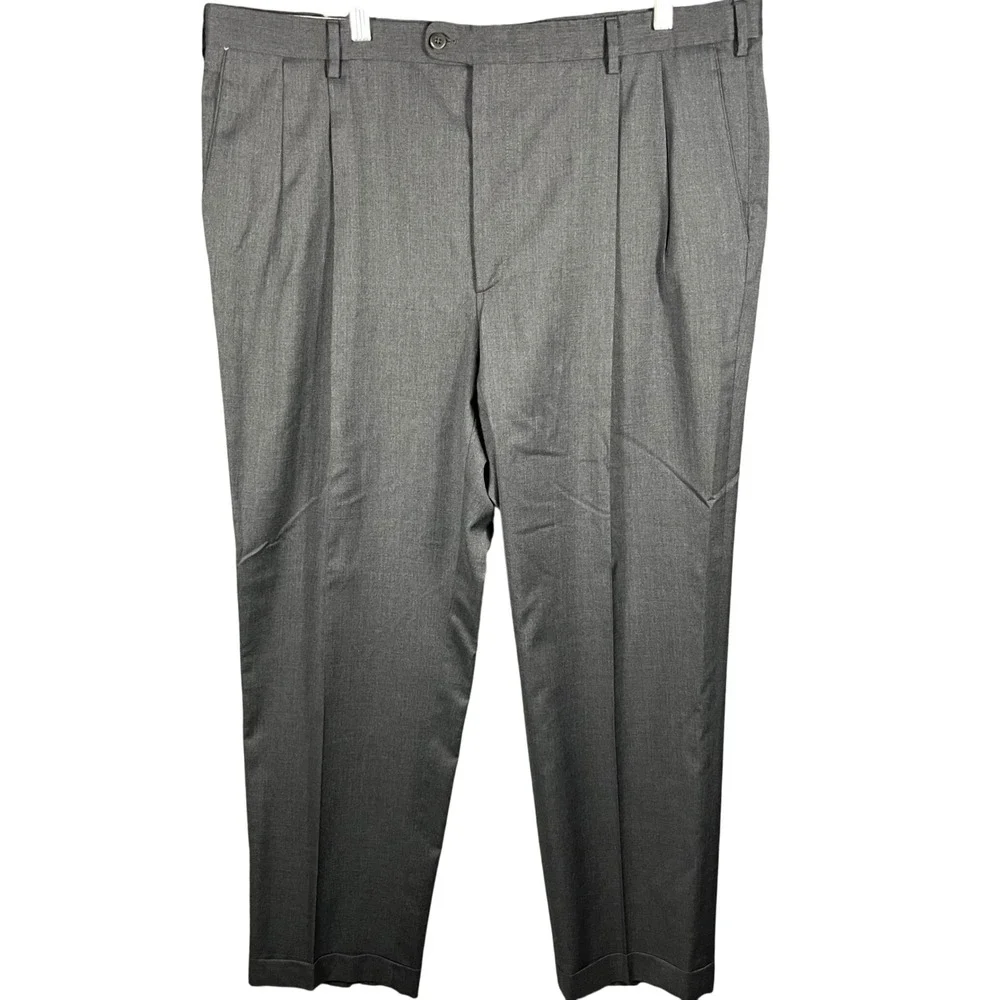 Zanella Bennett Trousers Mens 42 Black Wool Double Pleated Cuffed Italy